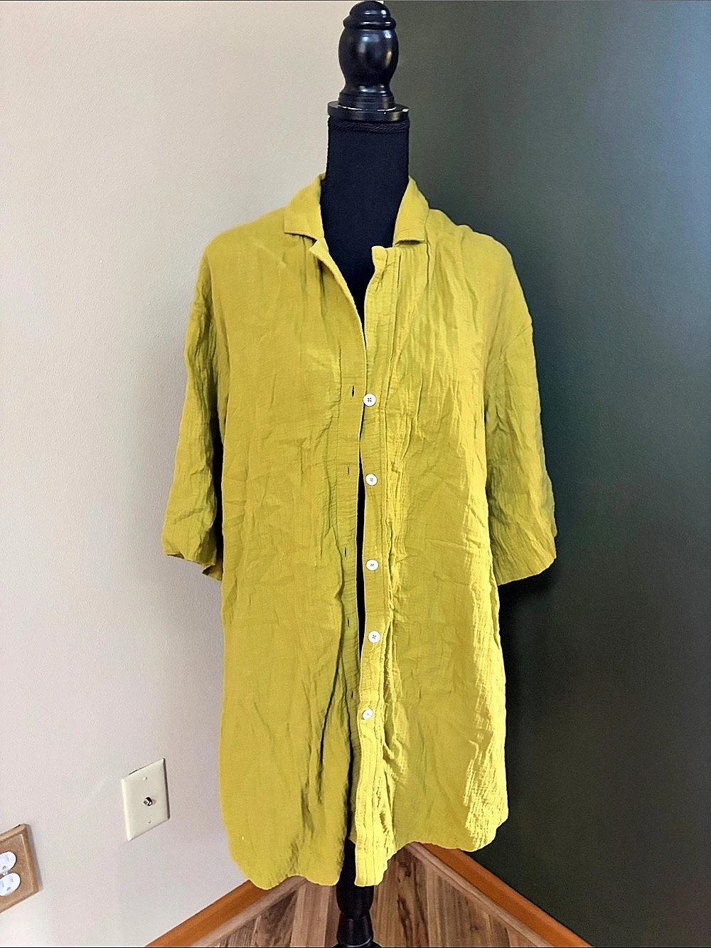 Madewell Cotton Double-Gauze Oversized Shirt Dress Yellow Green